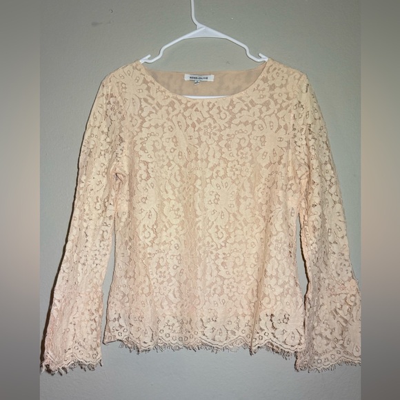 Rose & Olive Tops - Rose & Olive Pink and Green Ruffled Long Sleeve Blouse